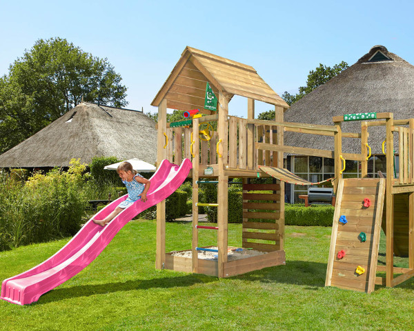 Spielturm Cabin mit Bridge Modul Fichte - bowi.ch