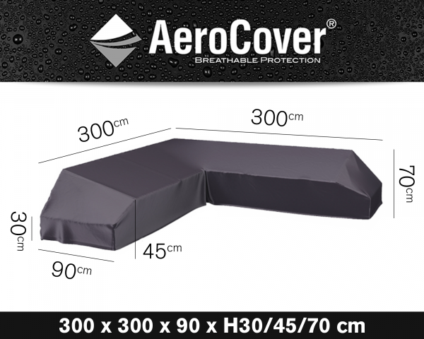 Schutzhülle für Eck-Lounge - L-Form - Platform AeroCover® in Grösse 300 x 300 x 90 x 30/40/70 cm Höhe - bowi.ch