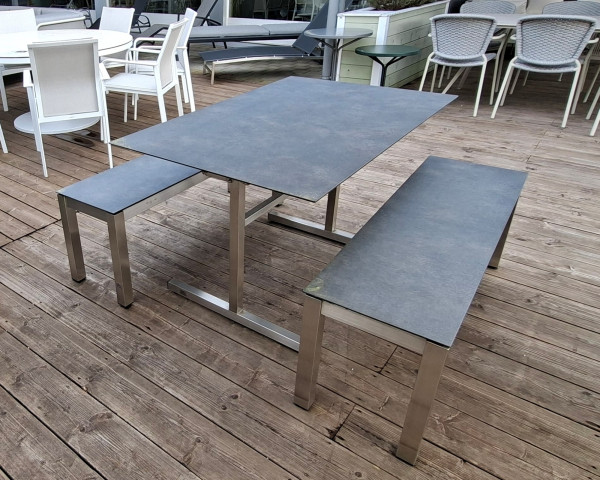 Gartentisch Set Pin Bistro 130 Volcanic Stone - Edelstahl - bowi.ch