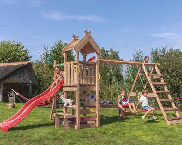 Spielturm Teepee mit Climb Frame 200 2-teilig Jungle Gym im Garten Rutschbahn Rot - bowi.ch