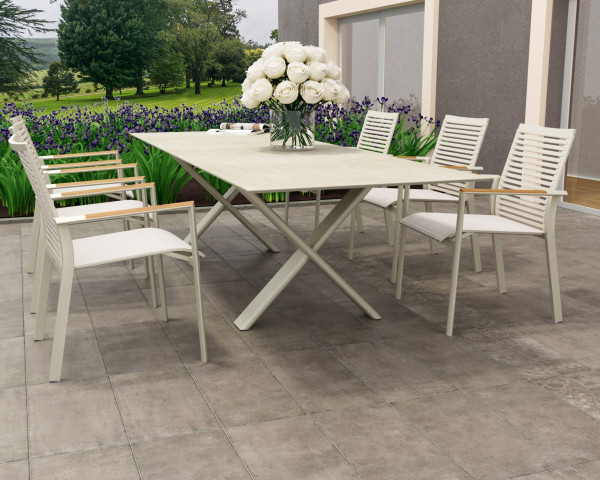 6er Gartentisch Set Levare - Fly 240/300 cm Synchrom-Auszug Dune Zebra - bowi.ch