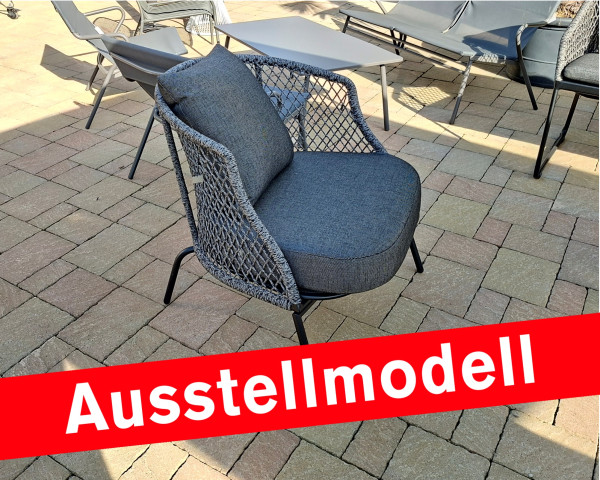 Ausstellmodell Lounge-Sessel Odea Aluminium schwarz matt Kordel pepper/Kissen Outdoorstoff - bowi.ch