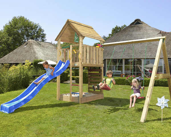 Spielturm Cabin mit 2-teiliger Anbauschaukel Fichte - bowi.ch