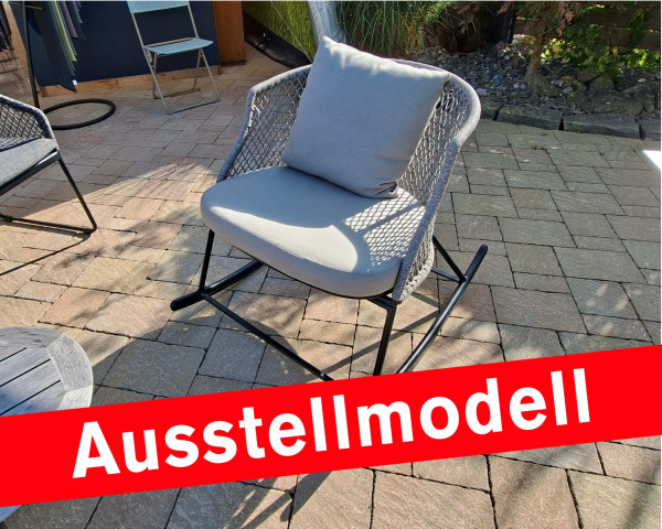 Ausstellmodell Schaukelsessel Odea Aluminium schwarz matt Kordel salt Kissen 100% Polyacryl - bowi.ch