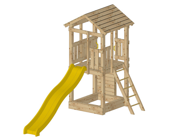 Spielturm Lina mit Sprossenleiter, Kletterwand, Rutschbahn und Sandkasten - bowi.ch