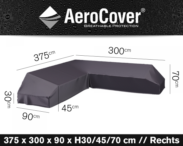 Schutzhülle für Eck-Lounge - L-Form - Platform AeroCover® in Grösse 375 x 300 x 90 x 30/40/70 cm Höhe Rechts - bowi.ch