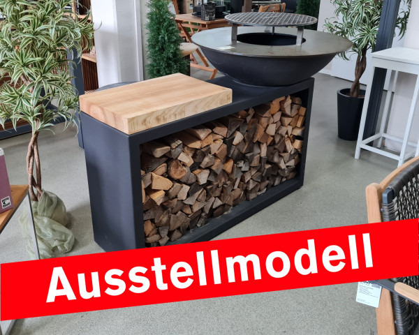 Ausstellmodell TiGER FiRE Island 88 Schwarz Feuerschale inkl Rost und Holzbrett - bowi.ch