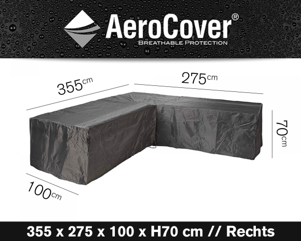 Schutzhülle für Gartenmöbel AeroCover® Eck-Lounge in Grösse 355 cm x 275 cm x 100 cm x 70 cm Höhe (Kurze Seite links) - bowi.ch