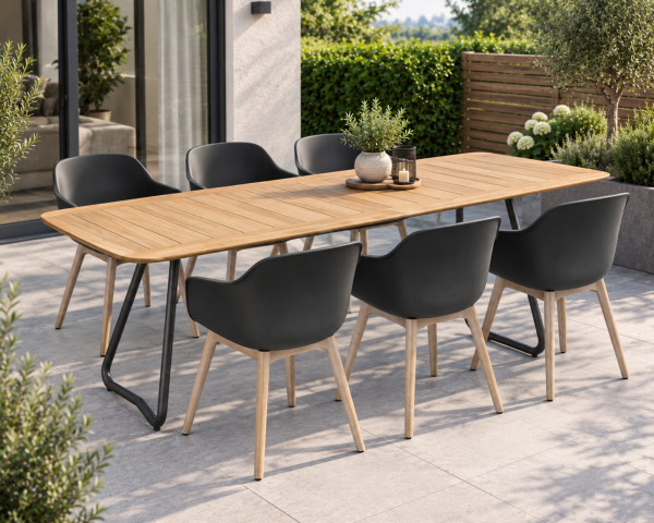 Gartentisch Set 6er Jura - Denver Teak 240 Schalenstuhl Schwarz - bowi.ch
