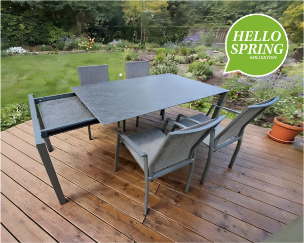 Gartentisch Set Etna Lutz 160/220 x 95 cm Inverno Anthrazit Hello Springs - bowi.ch