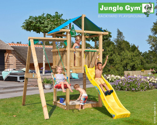 Spielturm Hut mit 1-teiliger Anbauschaukel Jungle Gym im Garten - bowi.ch