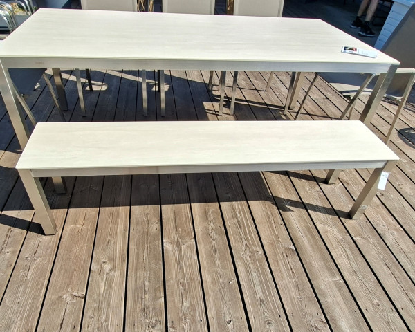 Gartenbank Pin Bistro Sintered Stone Traventin Edelstahl 180 x 38 cm - bowi.ch