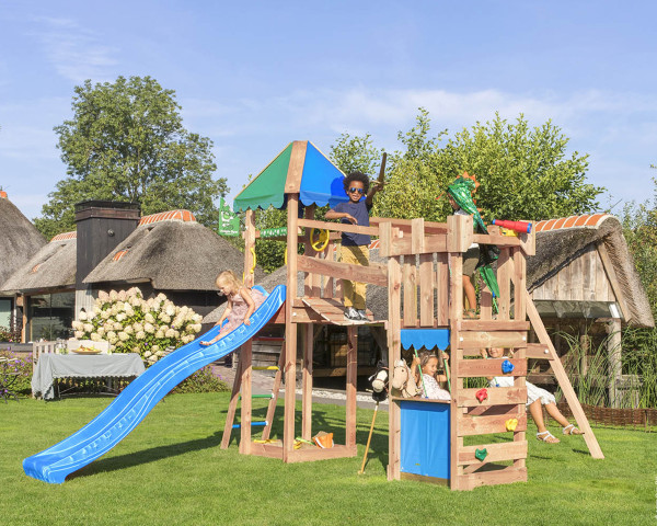 Spielturm Explorer mit Swing Frame 200 2-teilig Jungle Gym im Garten Rutschbahn Blau - bowi.ch