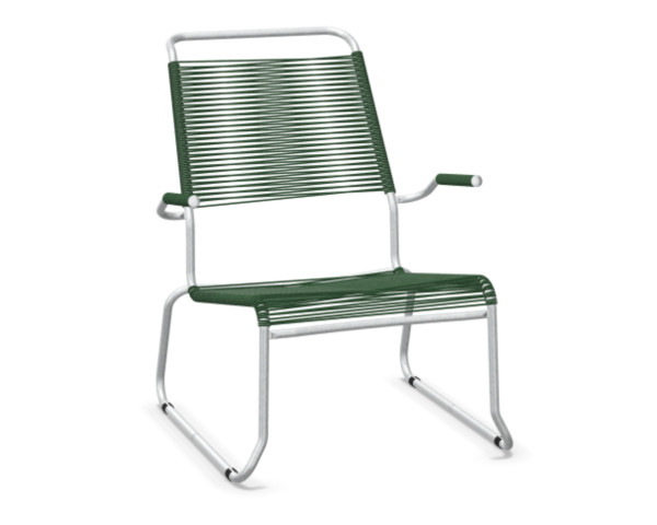Lounger Säntis Kufen HL Spaghetti mit Armlehne Tannengrün / Feuerverzinkt Schaffner - bowi.ch