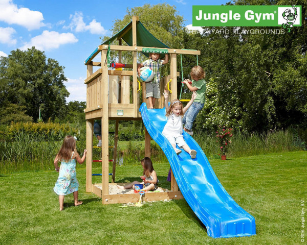 Spielturm Lodge Jungle Gym mit Planendach, Rutschbahn, Sprossenleiter und Sankdaksten - bowi.ch