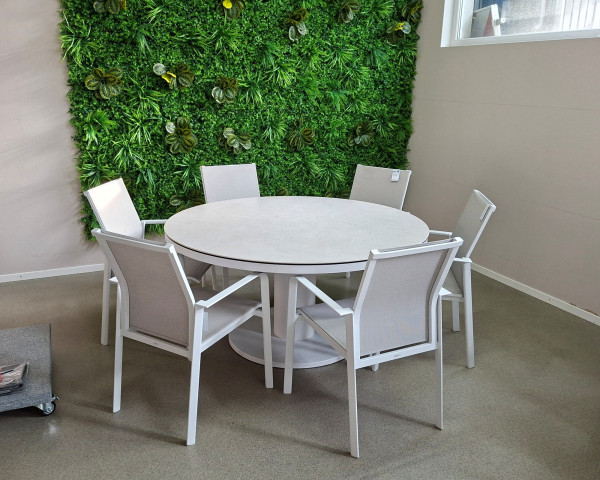 Ausstellmodell Gartentisch Set Oslo Breeze Ø 150 Oyster Weiss - bowi.ch
