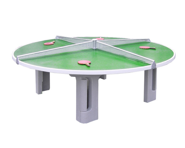 Tischtennistisch rund Polymerbeton Grün freigestellt mit Tischtennistischschläger - bowi.ch