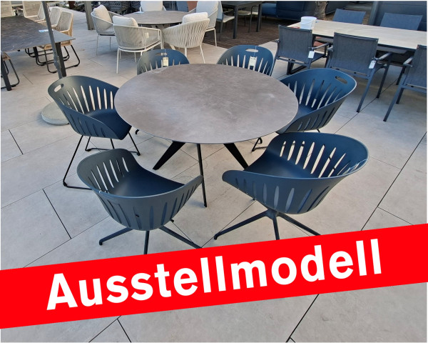 Ausstellmodell Gartentisch Set Lana - Fynn Rund 130 Auszug Zement - bowi.ch