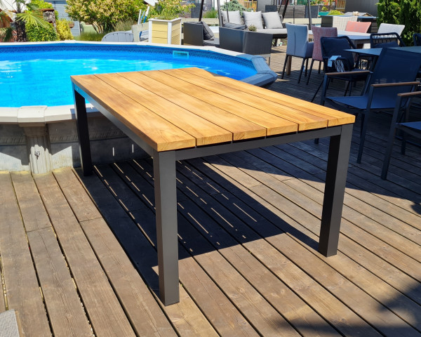 Gartentisch Sula 210 x 100 cm Teakholz mit Aluminium Gestell Anthrazit - bowi.ch