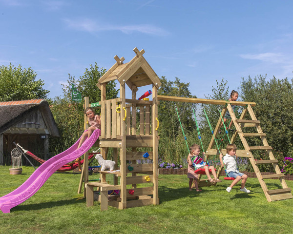 Spielturm Teepee mit Climb Frame 200 2-teilig Jungle Gym im Garten Rutschbahn Pink - bowi.ch