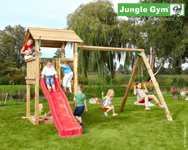 Spielturm Casa mit 2-teiliger Anbauschaukel Jungle Gym im Garten - bowi.ch