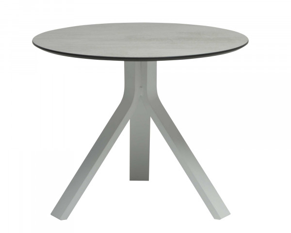 Kaffeetisch oder Beistelltisch Rund 60 cm Tischplatte HPL Gestell Aluminium Weiss - bowi.ch
