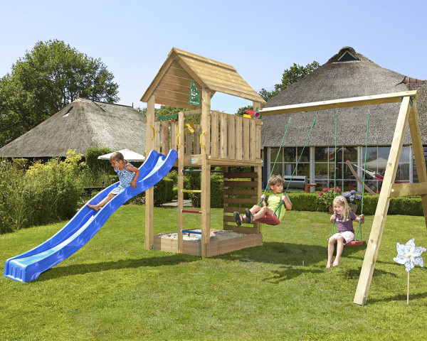 Spielturm Cabin mit 2-teiliger Anbauschaukel Fichte - bowi.ch