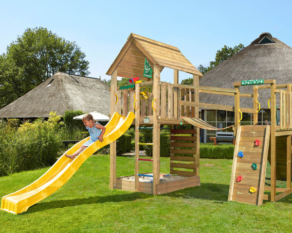 Spielturm Cabin mit Bridge Modul Douglasie - bowi.ch