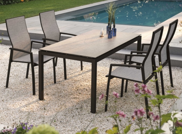 Gartentisch set Kari HL Leinen Grau Aluminium Gestell matt Schwarz Tisch Grösse 160x 90cm - bowi.ch