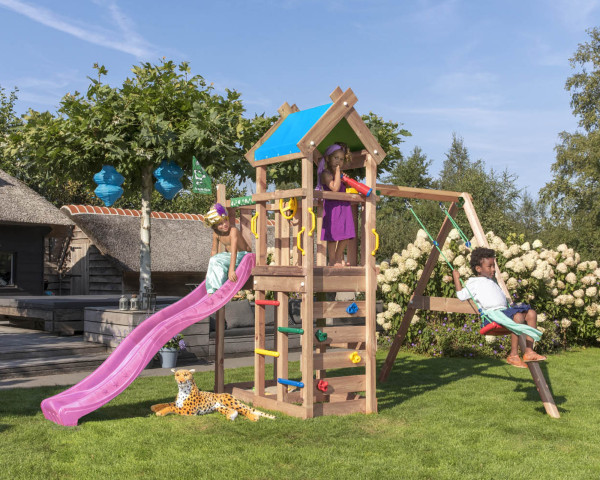 Spielturm Nomad mit Swing Frame 200 1-teilig Jungle Gym im Garten Rutschbahn Pink - bowi.ch