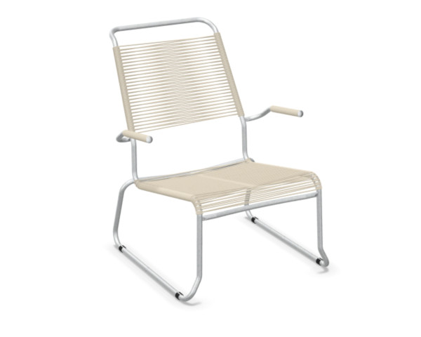 Lounger Säntis Kufen HL Spaghetti mit Armlehne Pastellsand/ Feuerverzinkt Schaffner - bowi.ch